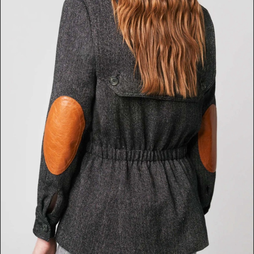 SMYTHE Spencer Jacket XS Black Donegal Herringbone Leather Elbow Patch Blazer - Picture 4 of 12